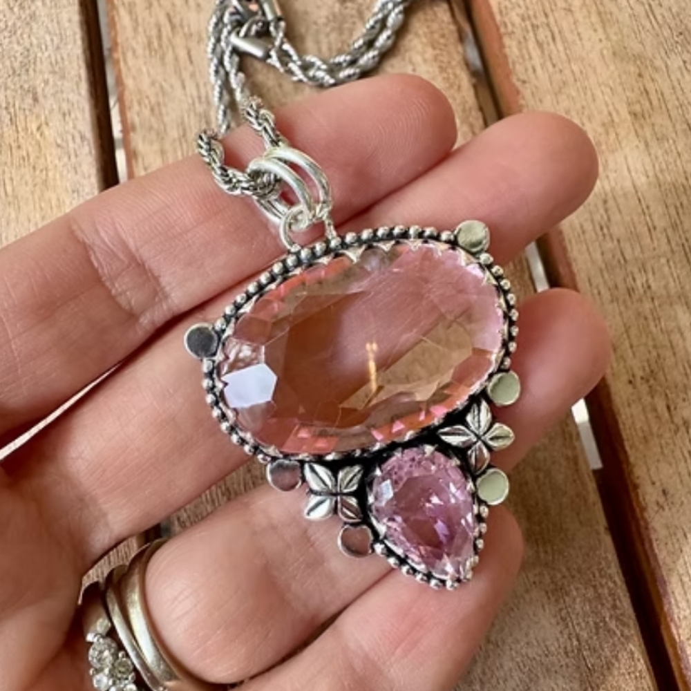Faceted Pink Topaz Gemstone Pendant Necklace